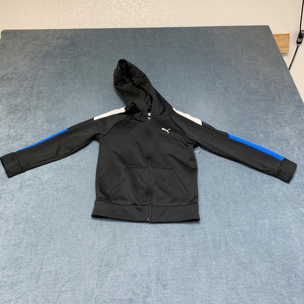 Puma Hoodie Boys 5 Black Fleece Lined Full Zip Casual Pockets Cozy Winter Wear